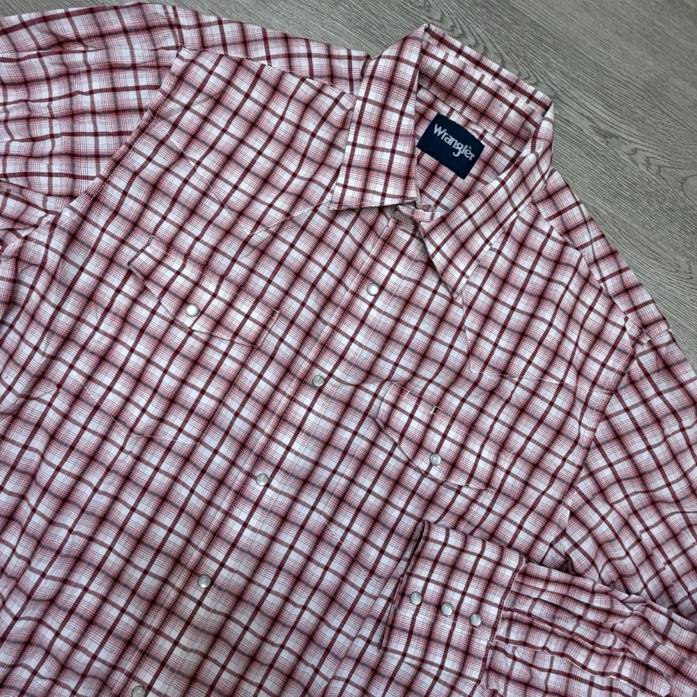 Wrangler Shirt Mens Large L Red Plaid Western Pearl Snap Cowboy Rodeo